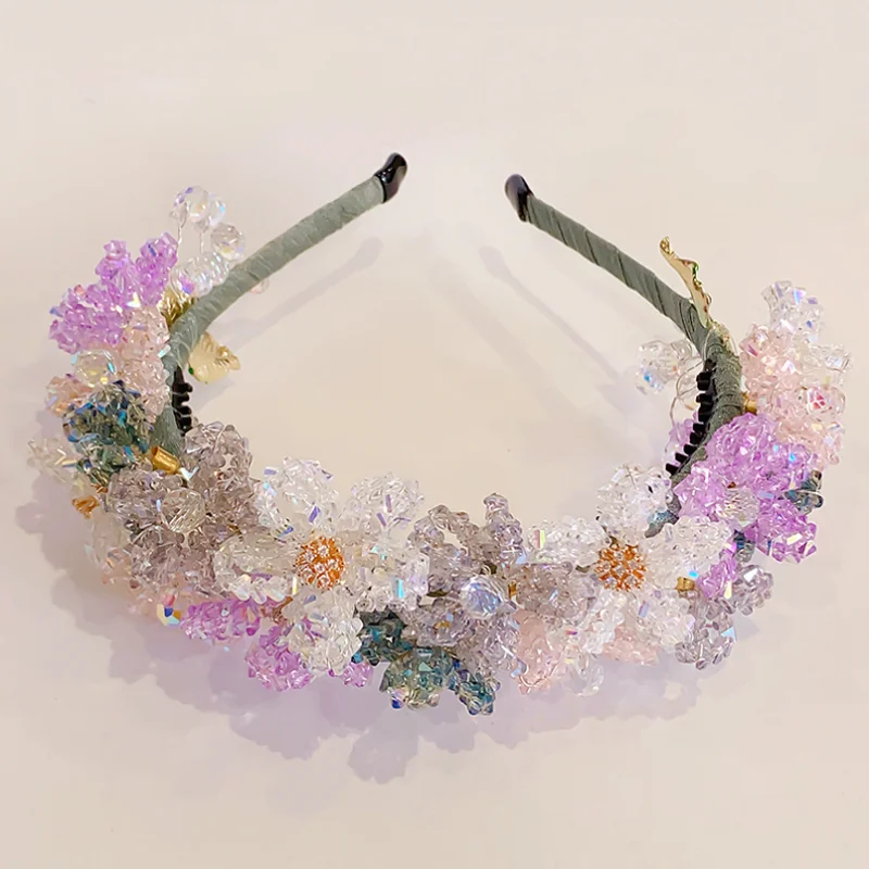 New Chinese Style Crystal Flower Headband Hair Bands for Women Super Fairy Handmade Hair Hoop Hairbands Women Hair Accessories
