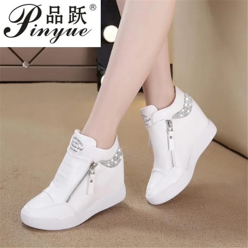 size 34 42 Hot Sales Rivets  White Hidden Wedge Heels Casual Shoes tenis feminino High Top Shoes Trainers Women Zapatos Mujer