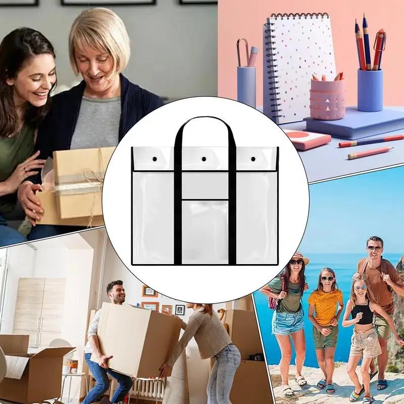 Borsa portaoggetti per opere d'arte Borsa per poster trasparente impermeabile per organizer artistico Porta bacheca in PVC Organizzatore di stoccaggio con maniglia e tasca