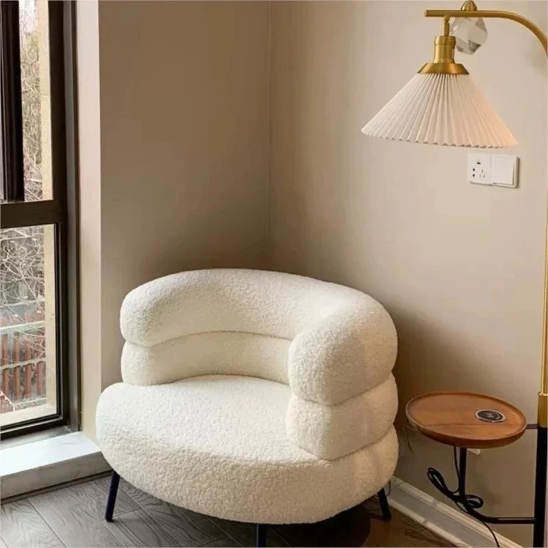 

Simple Modern Lamb Fleece Single Sofa Designer Light Luxury Living Room Balcony Small Apartment White Lounge Chair