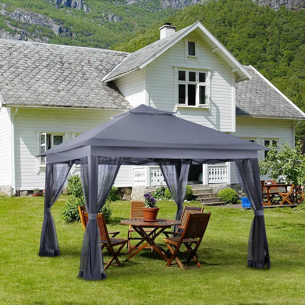 11x11 Outdoor Pop up Gazebo for Patios Canopy for Shade and Rain with Mosquito Netting, Waterproof Soft Top Metal Frame