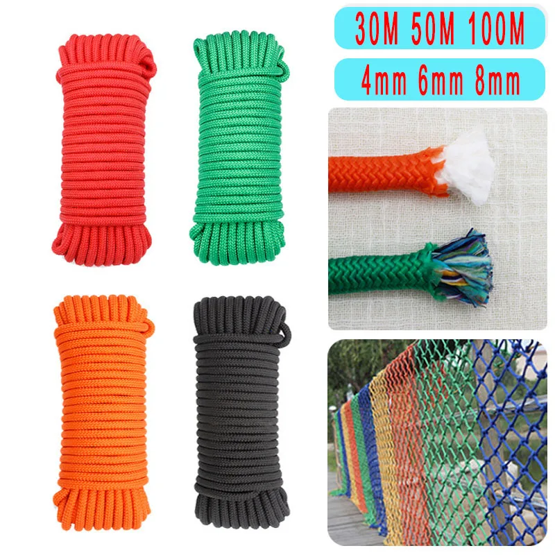 4-8mm Outdoor Colorful Nylon Hand-Woven Rope Tent Canopy Wind Rope Clothesline Bundled Rope Swing Sling Rope Camping Tools