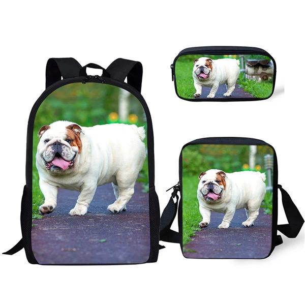 Harajuku Youthful Cute Animal Bulldogs 3D Print 3pcs/Set Student Travel bags Laptop Daypack Backpack Shoulder Bag Pencil Case