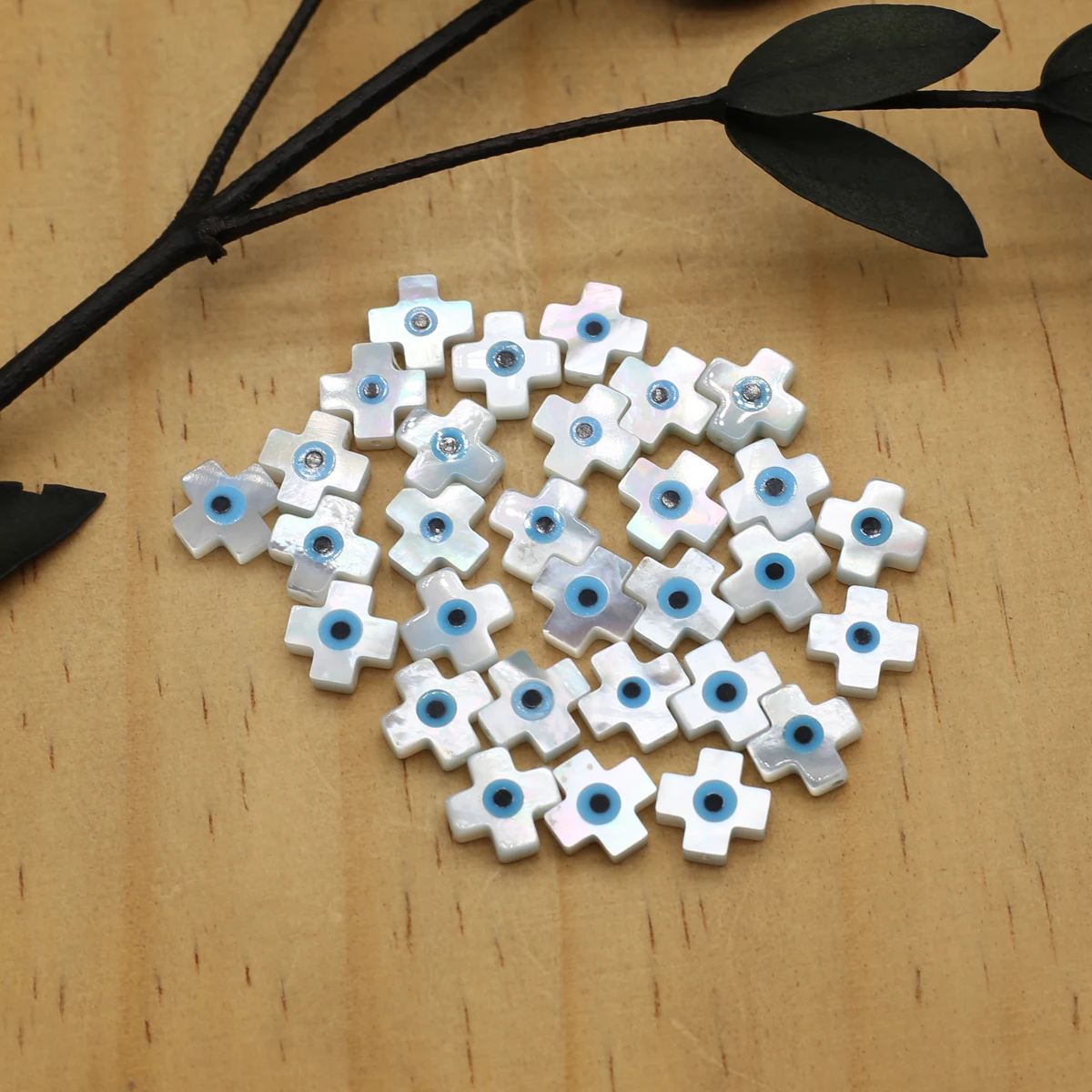 20Pcs Blue Demon Eyes Beads Natural Shell Evil Eye Plus Sign Shape Beads Handmade Jewelry Making Bracelet Necklace Charms