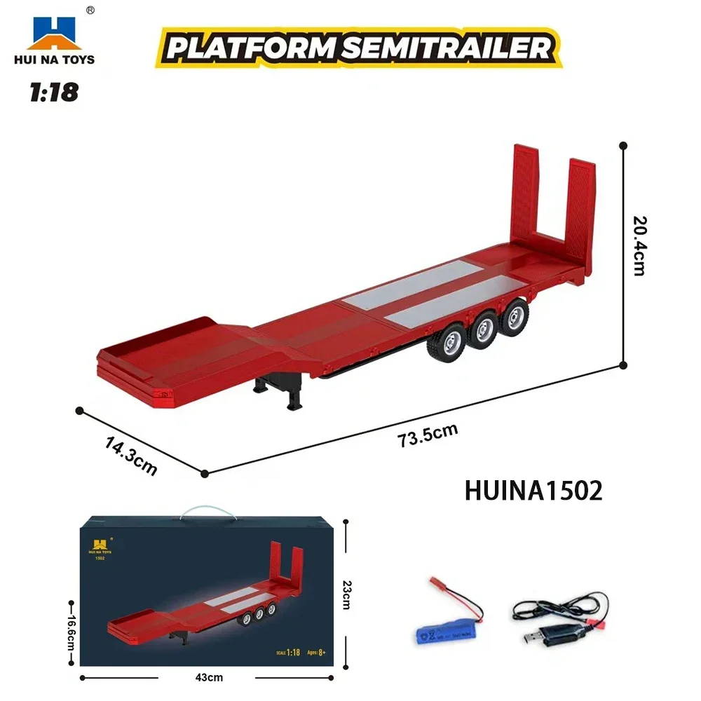HUINA 1502 RC Trailer 1/18 Flatbed Semi-trailer Suitable for HUINA 770S RC Tractor Truck Model Toy