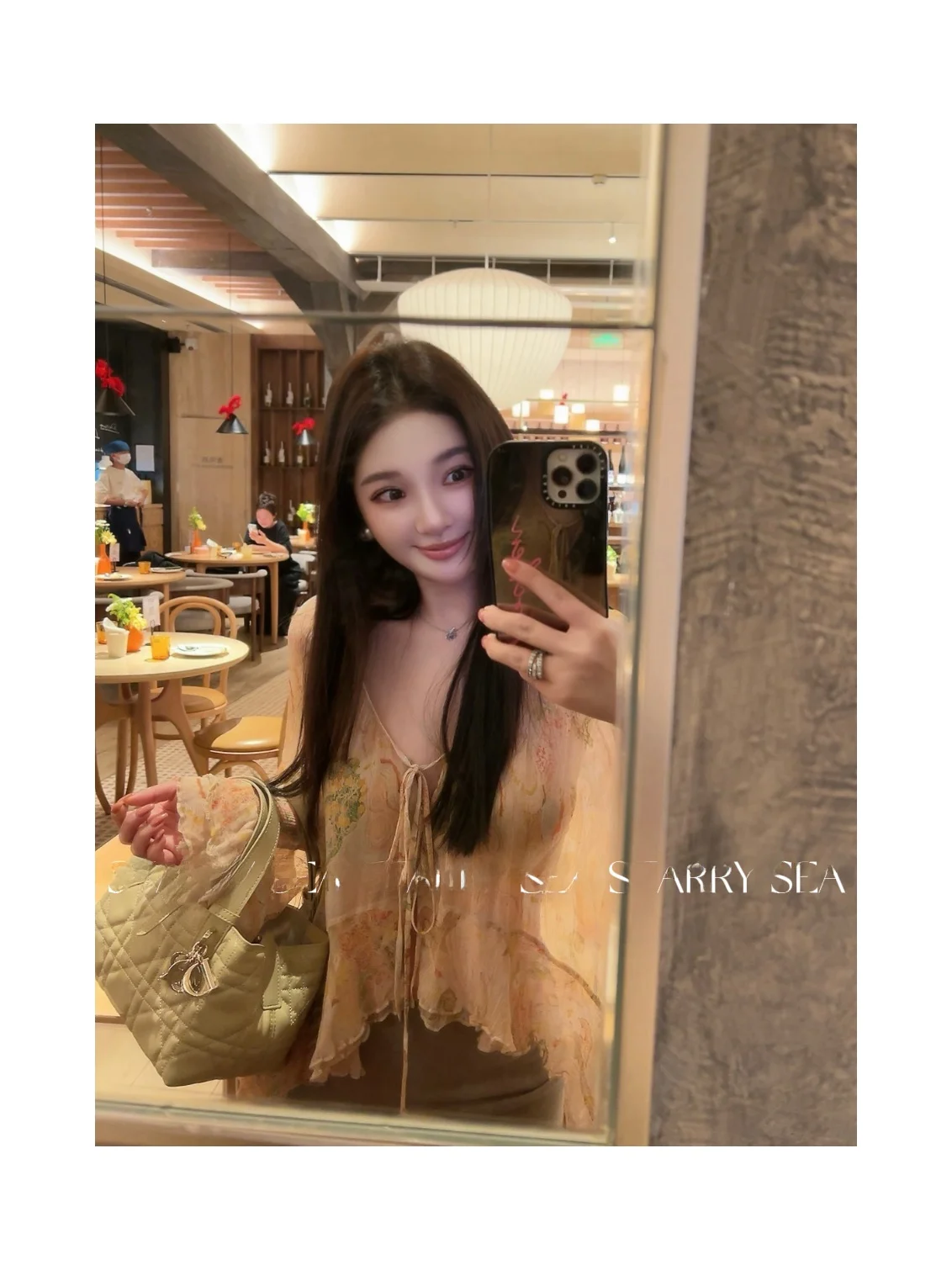 

Spring New Green Wild Fairy Print Bell Sleeve Women's Shirt Flowy Feelings Long Sleeve Floral Lace Blouse Sexy Loose Fit