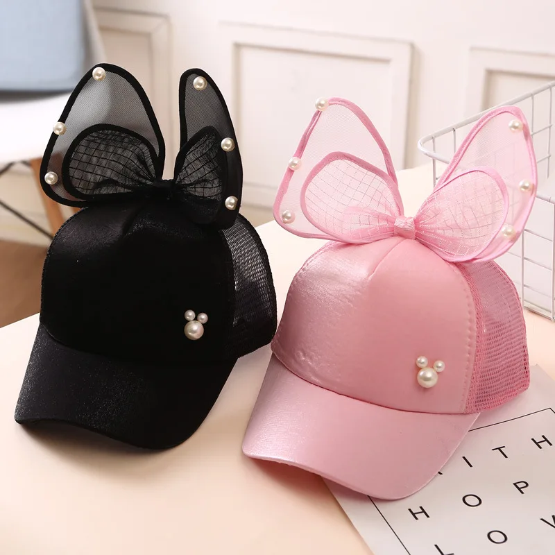 Perle Bogen Prinzessin Mädchen Baseball Hut Kinder Sommer Mesh Schirmmütze Kühlen Atmungsaktive Baby Sonnenschirm Ente Zunge Kappen Kinder Visiere