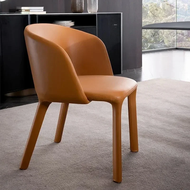 Chaise de salle à manger en cuir italien, design minimaliste, chaise de négociation en acier inoxydable, moderne et simple, pour loisirs, haut sens