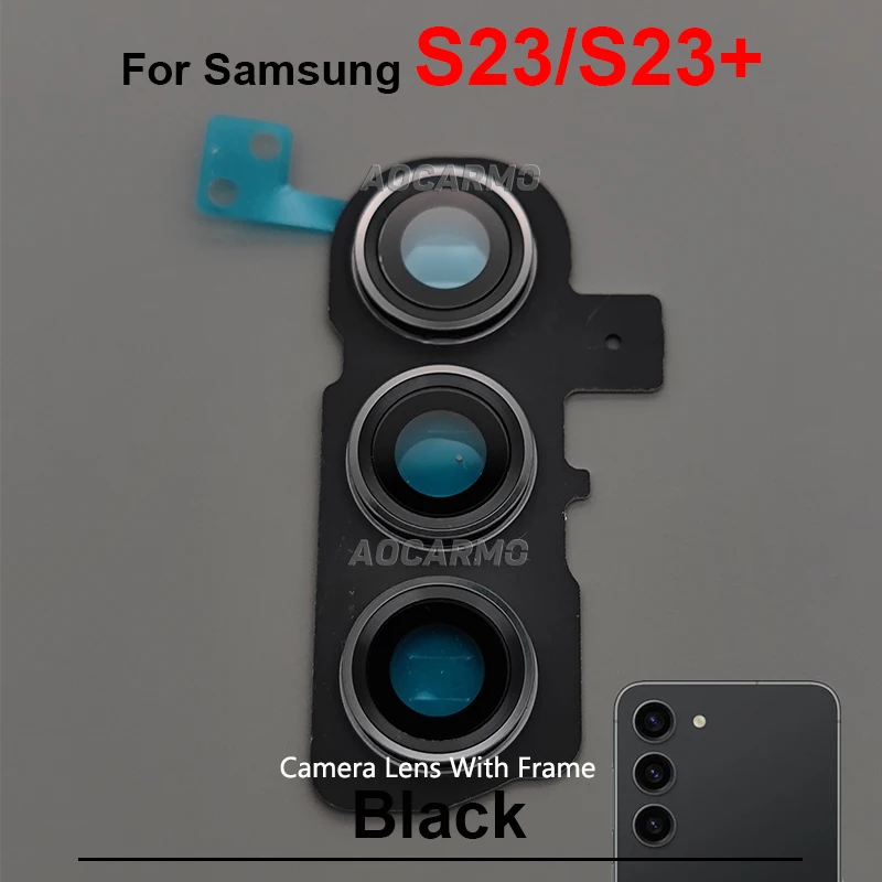Para Samsung Galaxy S23 Plus S23 + S23U Ultra Lente de câmera traseira traseira com moldura e peças de reposição de adesivo
