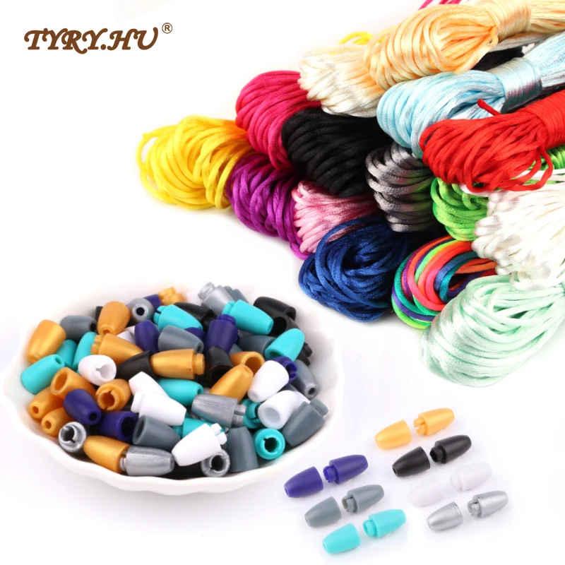 TYRY.HU MultiColor 50meter Satin Nylon Cord Solid Rope Plastic Breakaway Clasps For Jewelry Making DIY Necklace Pacifier Chain