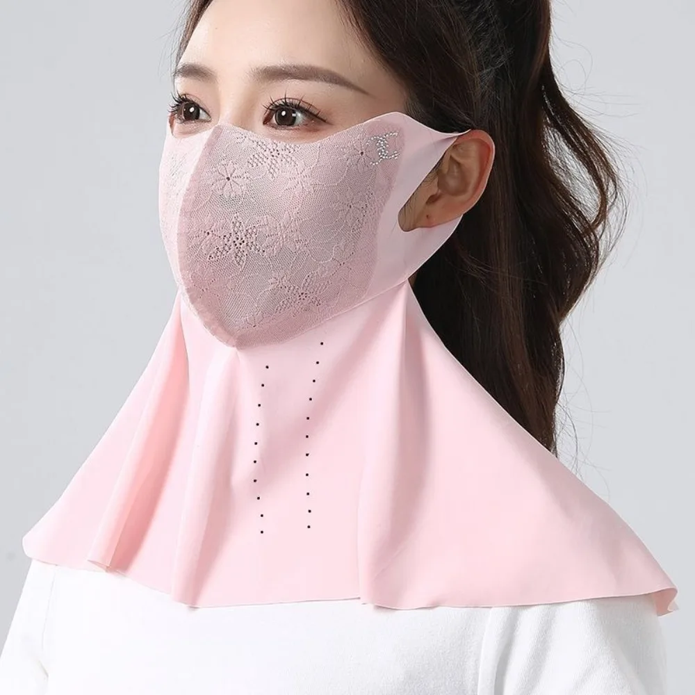 

New Lace Embroidery Ice Silk Sunscreen Mask Washable Anti-UV Face Mask Neck Protection Dustproof Bandana Scarfs Outdoor
