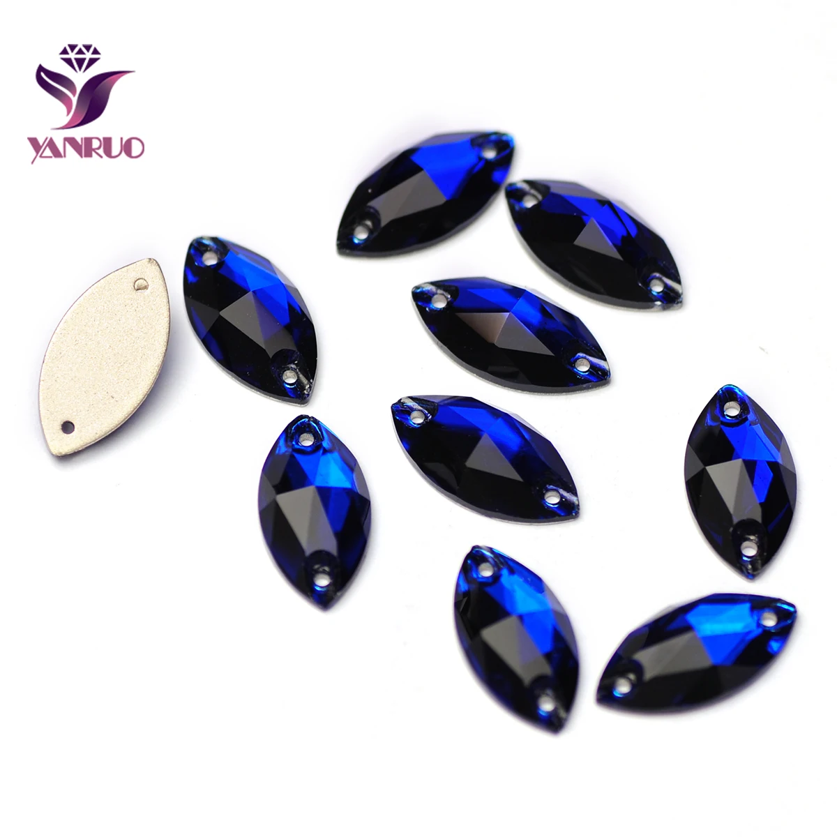 YANRUO 3223 Navette Cobalt Blue All Sizes Rhinestones Sew on Crystal Flatback Beads Applique on Clothes