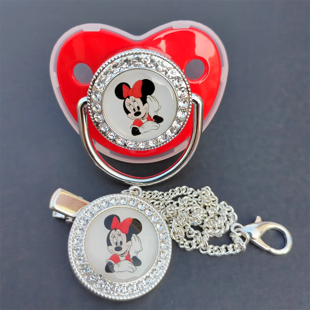 Stitch Simba Minnie Mouse Image Silver Bling Nipple Chain Rhinestone Cute Soft Silicone for Newborn 0-24m Babies Boy Girl Gifts