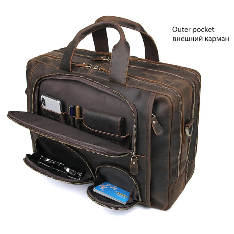 For 17.3 Inch Laptop Briefcase Computer Bag For MacBook HP DELL Super Large Capacity Business Men Handbags Leather Travel Bags