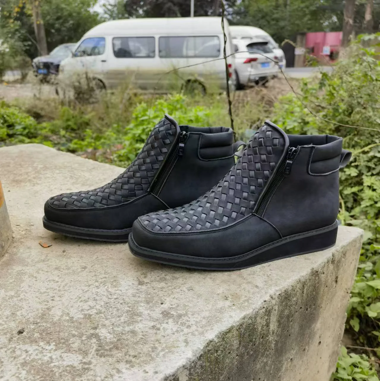 Neue Independent Station Western-Stil Handgewebte Cowboystiefel mit Seitenreißverschluss, niedrigem Schaft, aus PU-Leder, Damenschuhe mit flachem Absatz, Frühling Au... – Detail 5