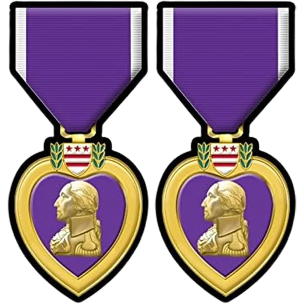 2 Pack Purple Heart Medal PVC Vinyl Sticker For Car Window And Travel Case Symbol And Message Decoration Decal