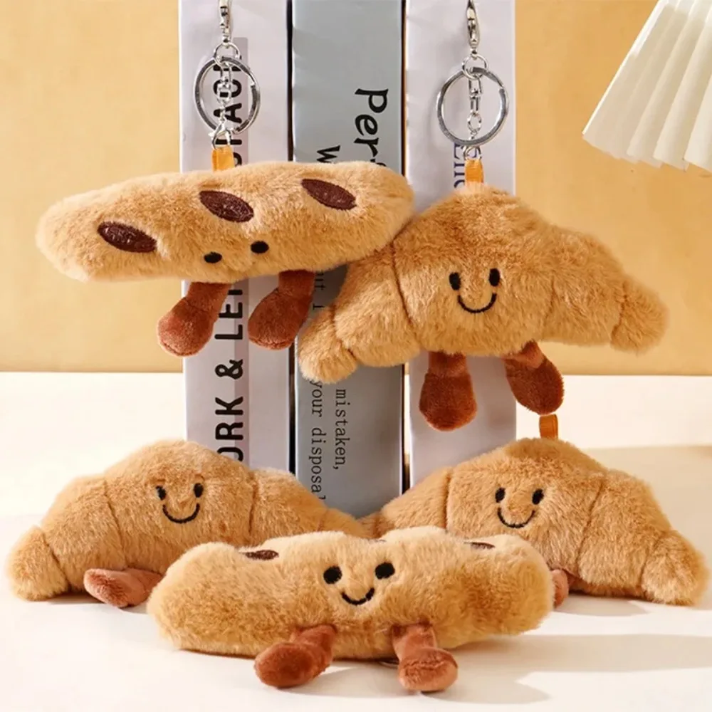 New Creative Plush Keychain Cartoon Baguette/Croissant Design for Car Keys Bag Charm Cute Girl Gift Pendant
