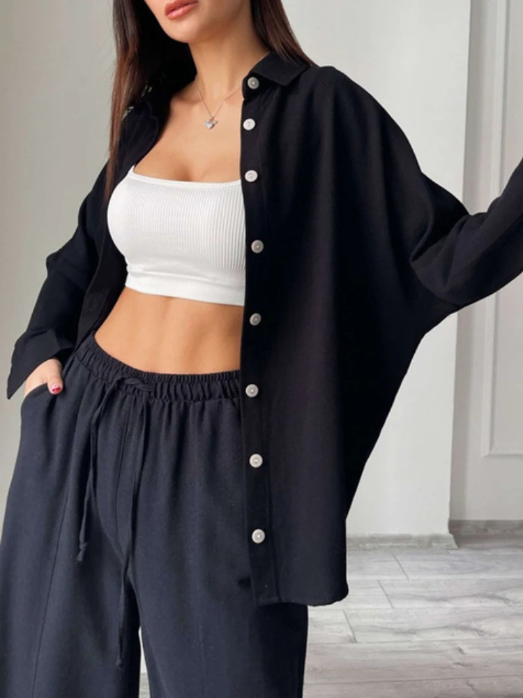 2024 Summer New Fashion Cotton and Hemp Women\'s Wear Matching Collection Loose and Elegant Shirt Wide Leg Pants Two Piece Set