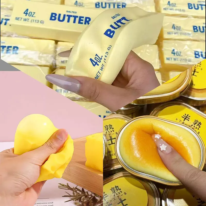 New Novelty Soft Cheese Toy Squishy Butter Sticks TPR Material Stretchable Decompression Toy Portable Relaxing Stress Relief Toy