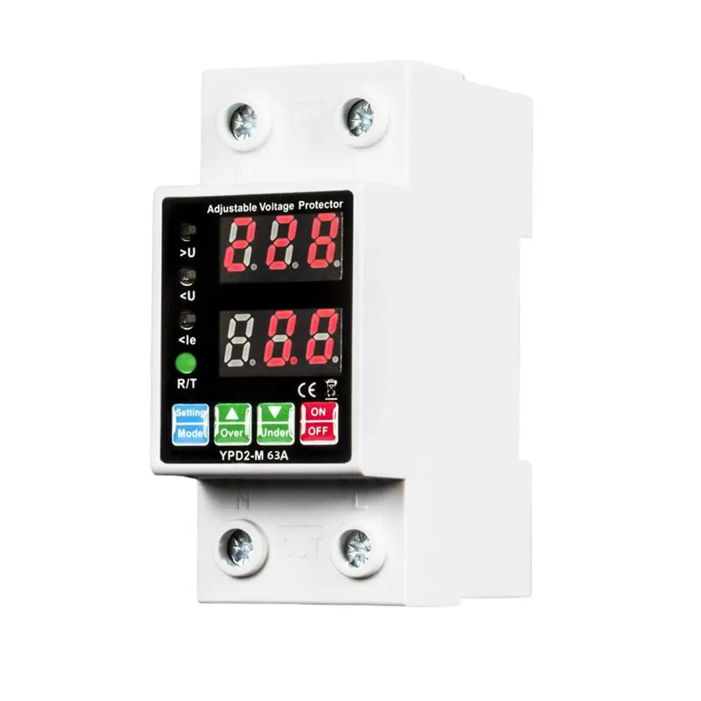 

Overvoltage and Undervoltage Protector 63A Dual Screen with Adjustable Settings and Auto Reset for Electrical For Safety