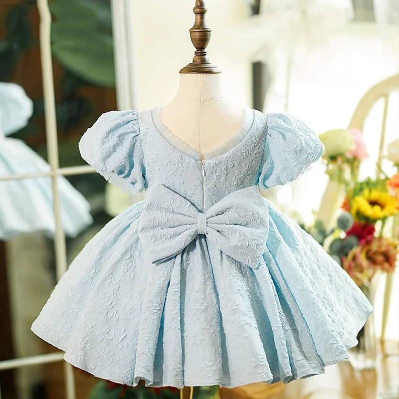 Customized Square Collar Puff Sleeve Kid Birthday Dresses Puff Sleeve Appliques Sweet Flower Girl Weddings Dresses Princess Plea