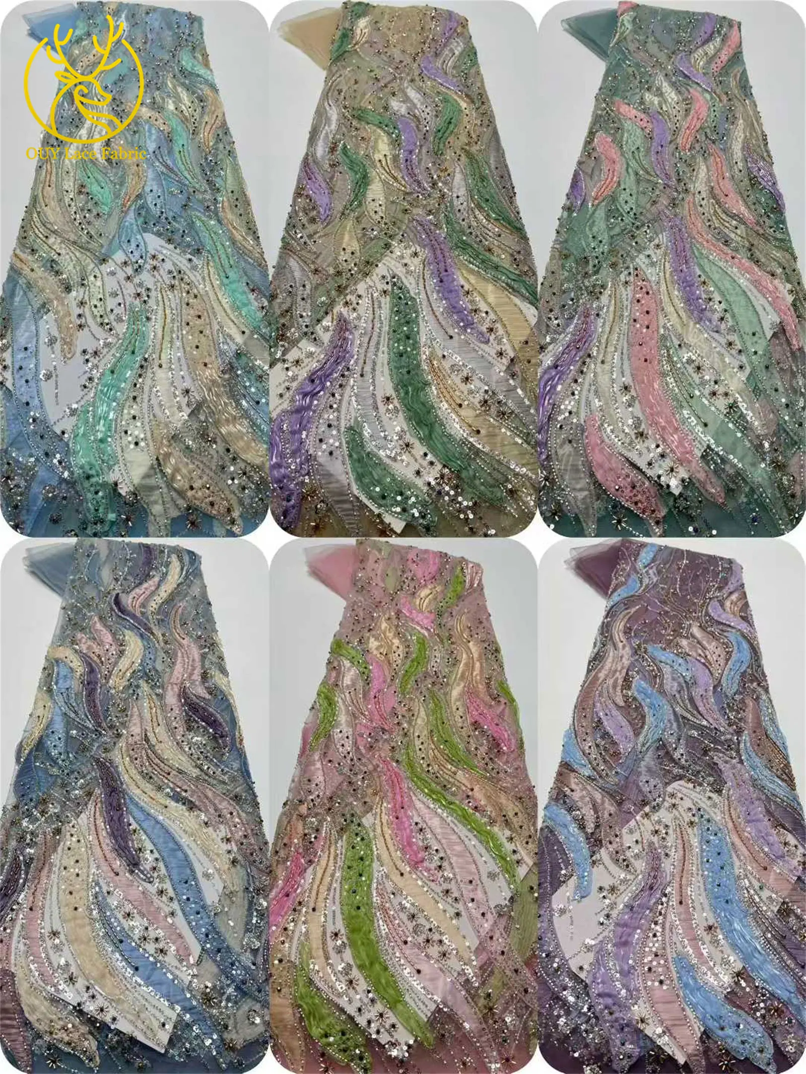Afrikanischer Bräutigam-Spitzenstoff 2026, hochwertige Stickerei, französische Pailletten, Tüll, Nigeria-Spitzenstoff für Hochzeit, Party, Kleid – Detail 3