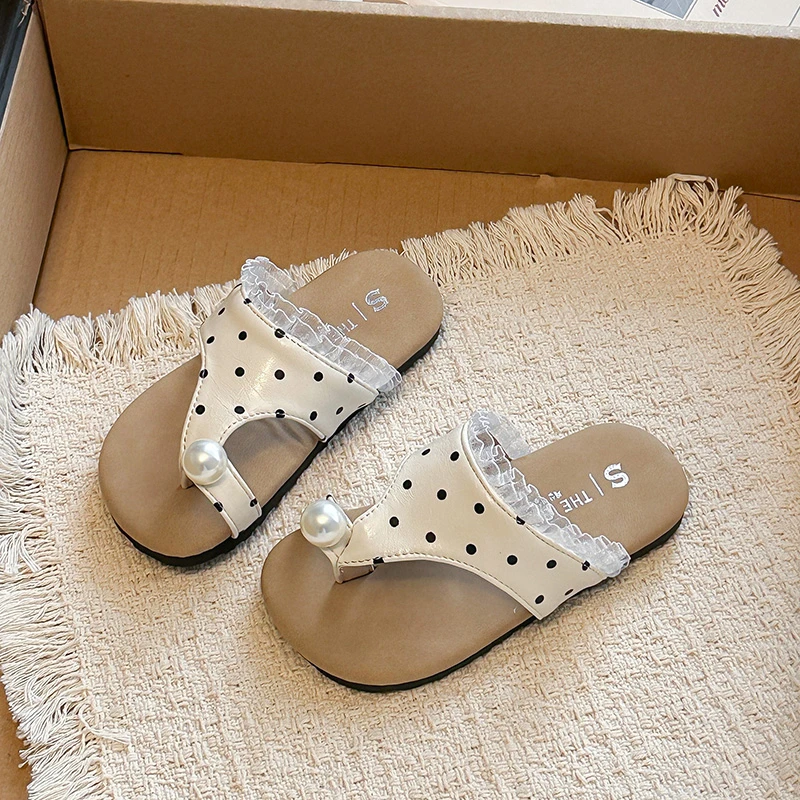

Girls Casual Shoes Korean Style Outdoors Kids Princess Slippers Sweet Polka Dots 2026 Summer Children Fashion Sandals Non-slip