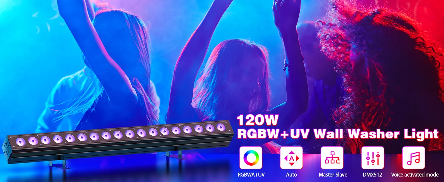U'King 2PCS 120W RGBWAUV LED Wall Wash Licht DMX Line Bar Wash Bühnenlicht 18LED Effekt für DJ Party Hochzeit Veranstaltungen Beleuchtung – Detail 2