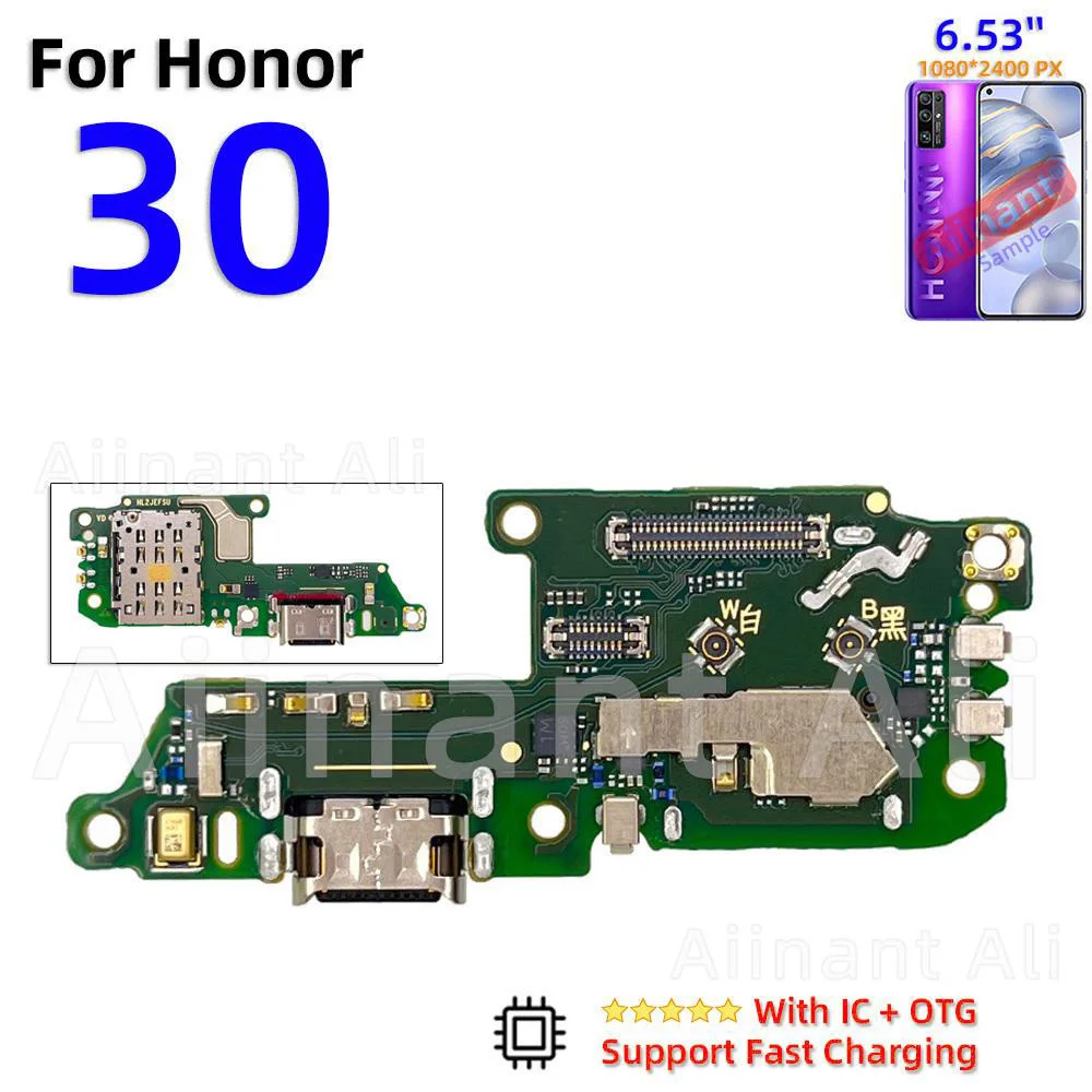 Aiinant Dock USB Charger Mic Board Connector Charging Port Flex Cable For Huawei Honor View 30 50 60 Lite Pro SE 30s Spare Parts