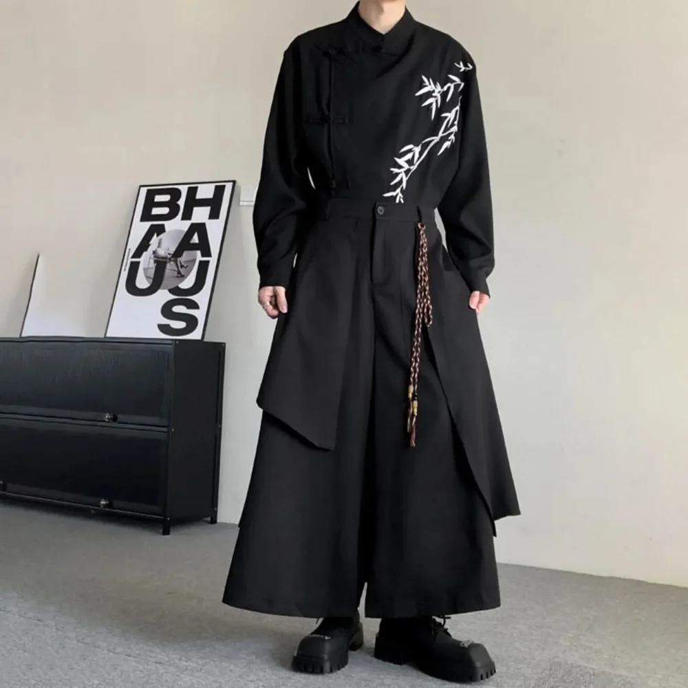 Y2k Gothic Dark Irregular Casual Skirt Pant Genderless Streetwear Japanese Fashion Youth Campus Samurai Pants Hakama Unisex 2025