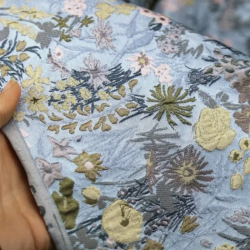 3D Embossed Yarn Dyed Jacquard Fabric Retro Floral Print Dress Jacket Tops Sewing Designer Fabric By Half Meter