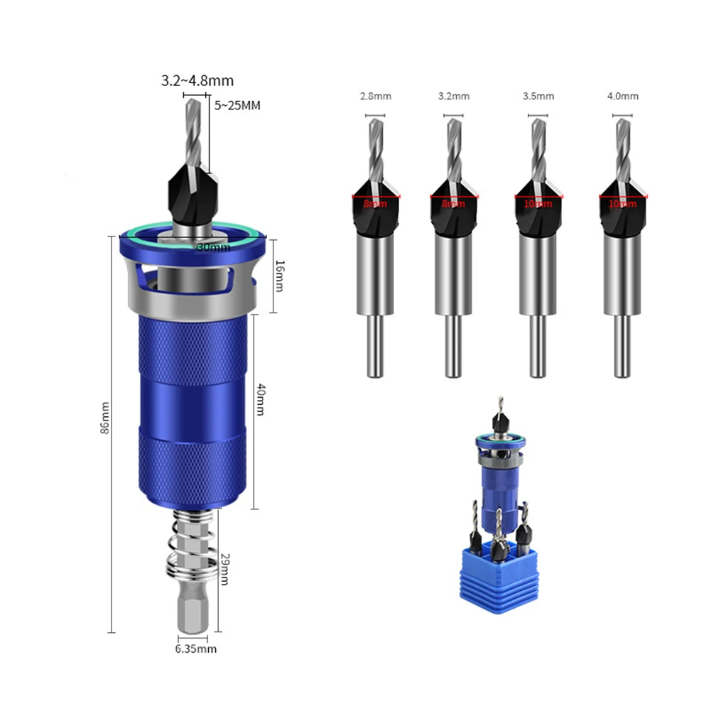4pcs-adjustable-4-flute-countersink-drill-bit-set-with-depth-control-for-woodworking-cabinetry-furniture-making-tools