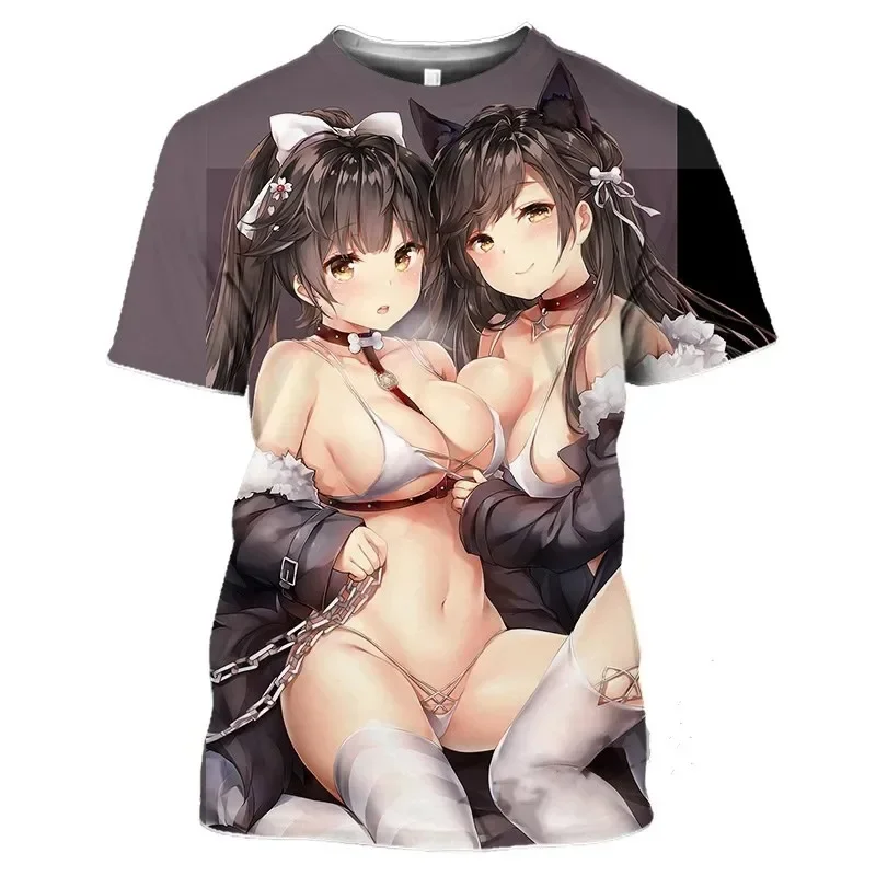 New Anime Game Beach Sexy Girl 3D Printed Round Neck T-shirt Street Casual Men and Women O Collar Oversized Sexy Avant-garde Plu