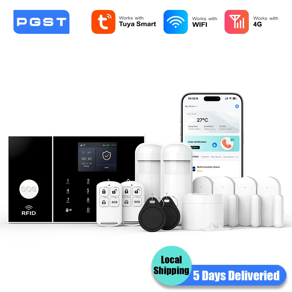 PGST WiFi 4G Protection de sécurité Tuya vie intelligente domotique capteur de mouvement alarme système de sécurité Kit ensemble Alexa antivol