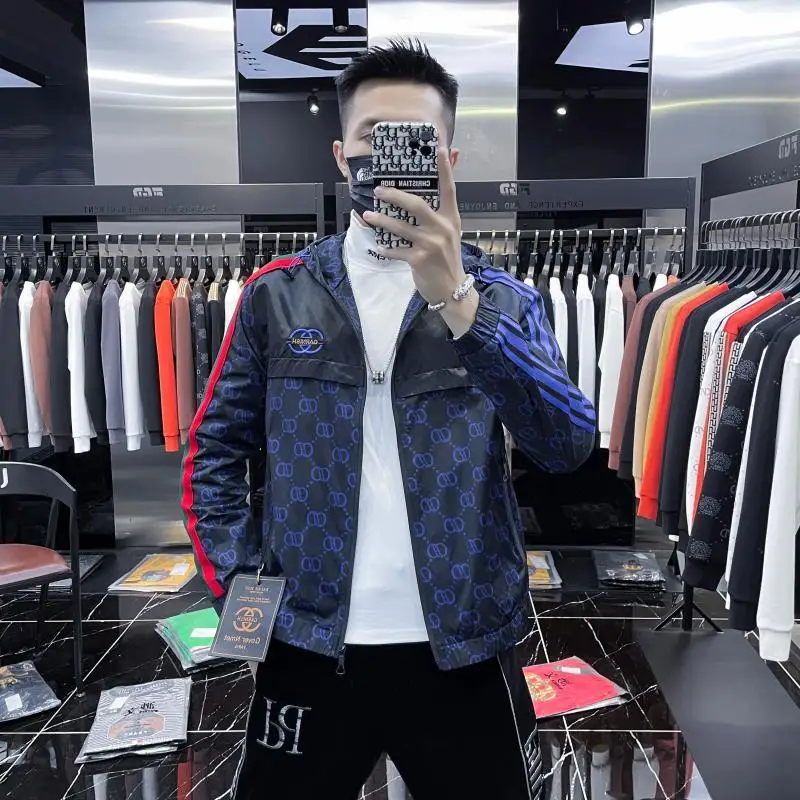 

Мужская элитная легкая роскошная повседневная куртка с принтом, весна-осень-зима 202, новая облегающая куртка с капюшоном, мужской топ
