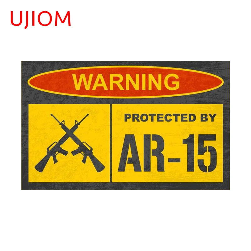 UJIOM Protected By Ar-15 Warning Funny Wall Sticker Eye Catching Living Room Game Room Decal Playful Wardrobe Decor Accessories