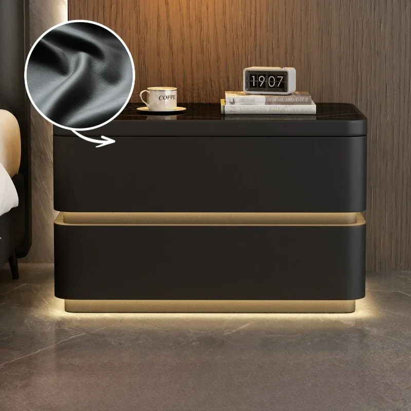 Black Luxury Bedside Table Bedroom Drawer Modern Smart Nightstand Solid Wood Small Mesas De Noches Dormitorio Choice Furniture