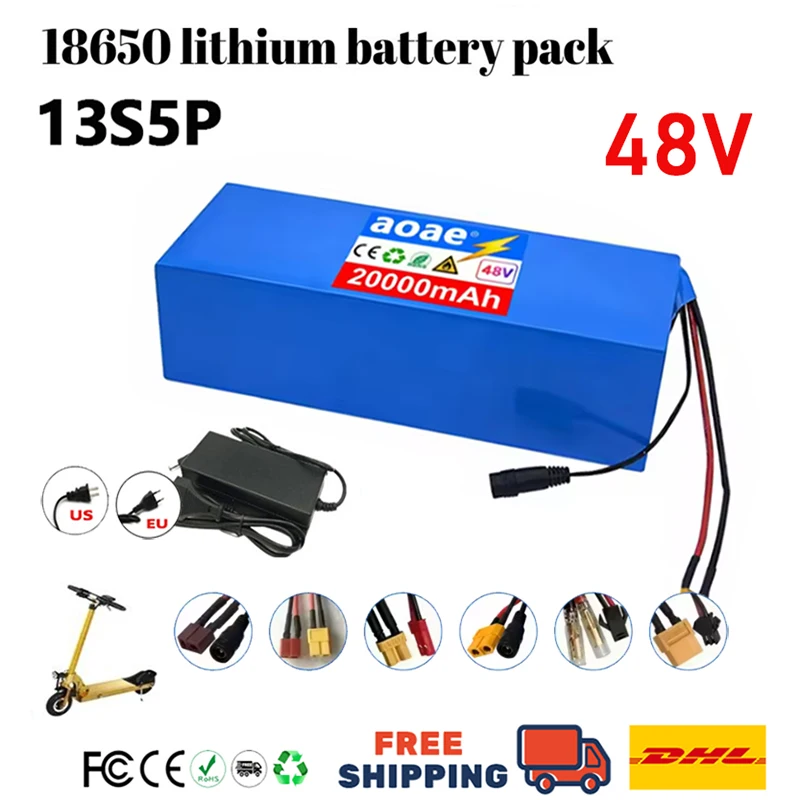 13S5P 48V Electric Scooter Battery  20Ah 18650 Grade-A Cells 2000W Built-in BMS XT60 JST High Capacity Long Range Safe & Durable
