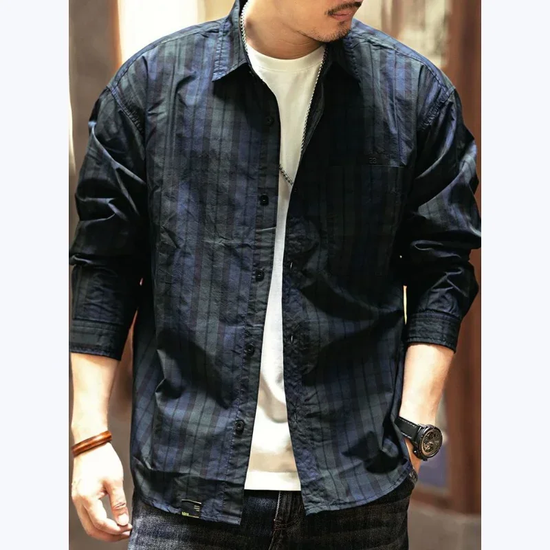 

American Retro Plaid Shirt Men's Spring Autumn Loose Jacket Versatile Japanese Shirt Work Jacket Trendy