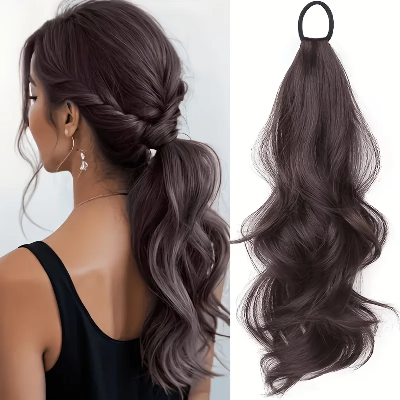 Long Wavy Ponytail Extension with Elastic Band, Synthetic Curly Wrap Around Ponytail Hairpiece, Women DailyParty HairAccessories - view 3