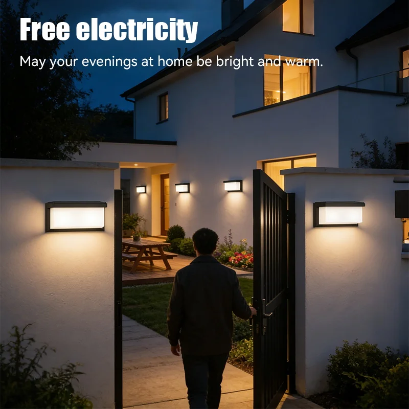 Outdoor Solar LED Wall Lights IP65 Waterproof Wall Sconce 3-Colors Temperature Dimmable Solar Lamp For Garden Porch Patio Fence