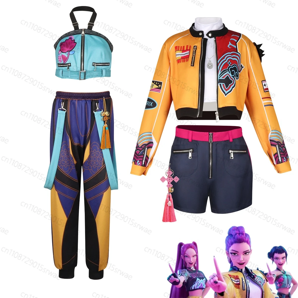 

Roleplay Adults Outfits KPOP Demon Hunters Rumi Zoey Mira Anime Movie Cosplay Costume Adults Gothic Uniform Stage Clothing