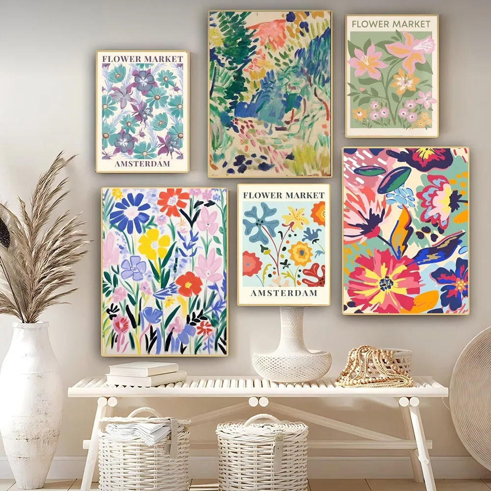 

Henri Matisse Abstract Wall Art Flower Market Colour Poster Self-adhesive Art Poster Retro Sticker DIY Room Vintage Decorative