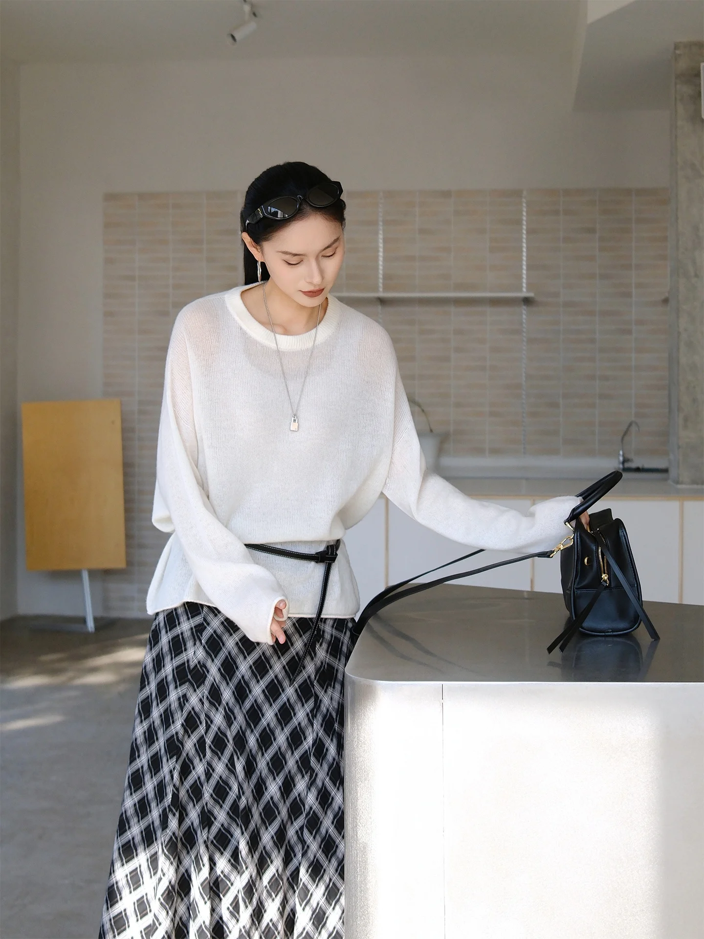 

Jieji Zhang Qi Spring Pure Cotton High Waist Slimming Midi Skirt Asymmetrical Diamond Pattern Casual Women's Skirt