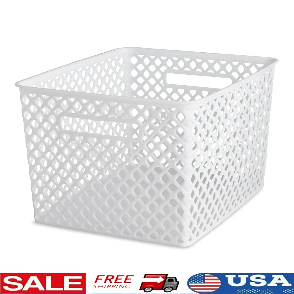 

Большая белая декоративная корзина для хранения, пластиковая сетка с вырезанными ручками, кладовая, кухня, органайзер для игрушек, гаражные принадлежности