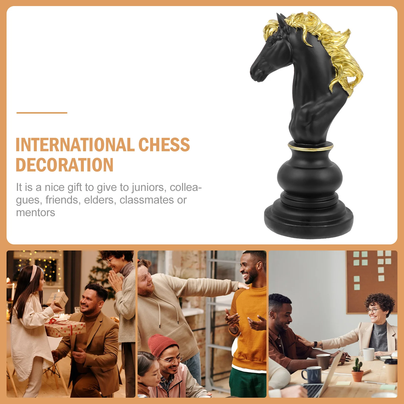 

1Pcs Chess Piece Adornment Premium Resin Craft Vivid Desktop Decor for Office Home Hotel Study Room Black Chess Horse Design