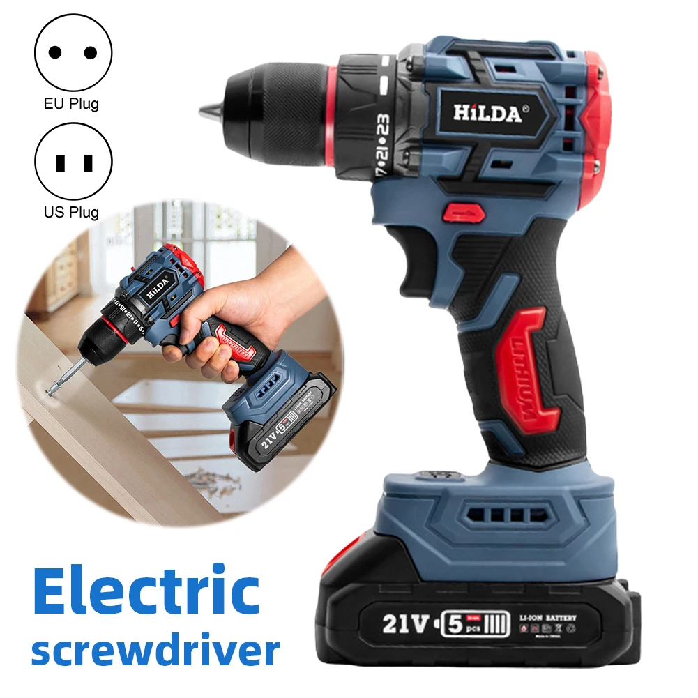 21V 2 in 1 Lithium Drill Electric Screwdriver Brushless Motor Multi-function Electric Screwdriver 23 Torque Settings Power Tool