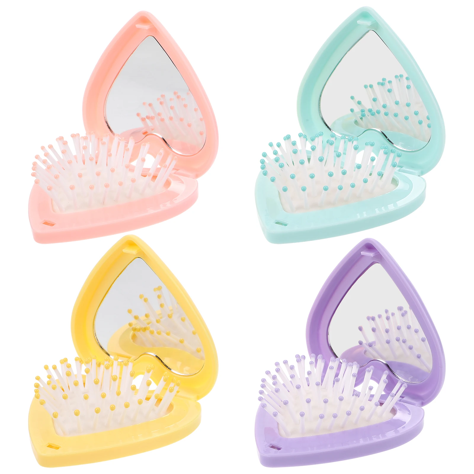 

4pcs Massage Comb Folding Hairbrush Mirror Pink Yellow Travel Portable Scalp Relaxation Decrease Breakage Student