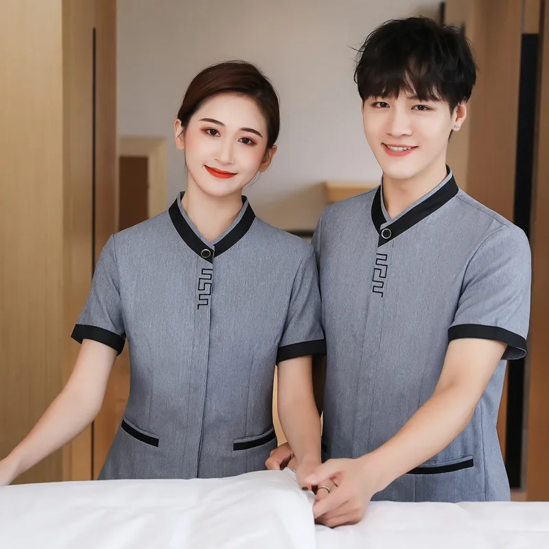 

Cleaning Service Uniform Short-Sleeved Summer Clothes Men's and Women's Catering Property Cleaner Work Clothes Hotel Room Attend