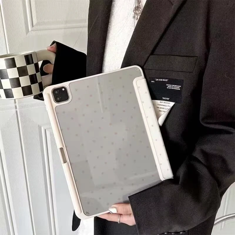 Minimalist INS Polka Dot White Tri-Fold Cover For iPad Pro 13 11th M5 M4 12.9 A16 10 8 7 9th 10th Air 11 M2 M3 Mini Tablet Case